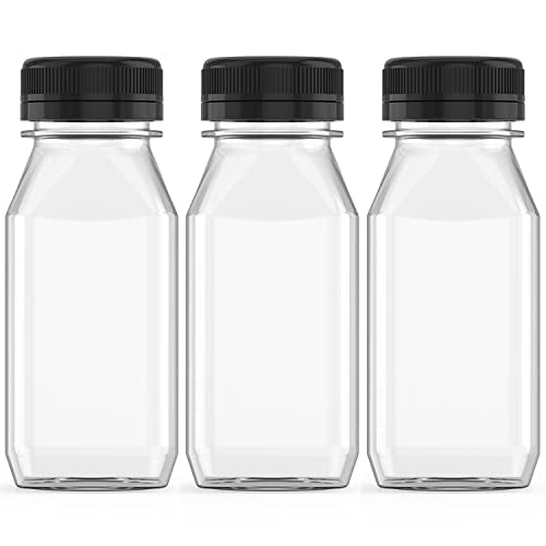 3 Pcs 8 oz Plastic Juice Bottle Bulk Beverage Containers with Black Lids (3 Count)