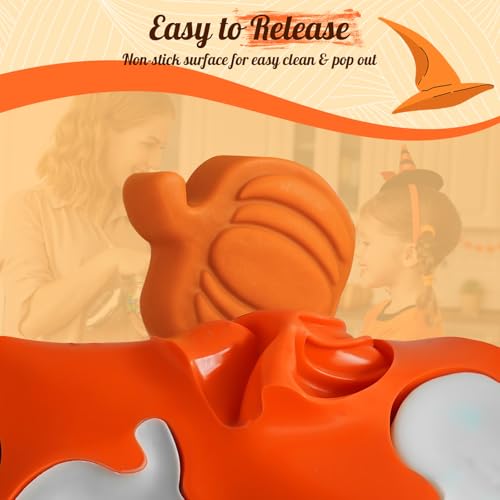 Pumpkin Silicone Molds 2 Pack 6 Cavity Halloween Mold Set for Fall Chocolate Candy Soap Wax Melts Jello Cake Pop Apple Cider Baking Tray Thanksgiving 3D Food Grade Spooky Treats (12 Count)