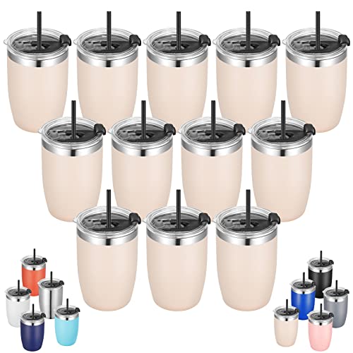 Stainless Steel 12 oz Tumblers bulk Vacuum Insulated Double Wall Travel Tumbler with Lid and Straw Reusable Tumbler (12 Count)
