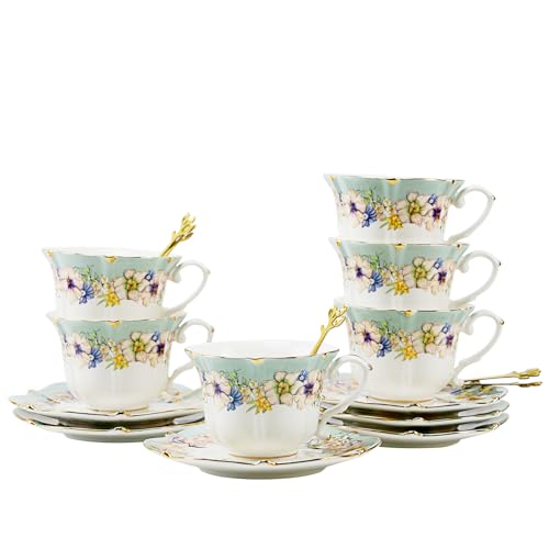 Country Roses 18 Peices Bone China Tea Cup And Saucer Set (18 Count)