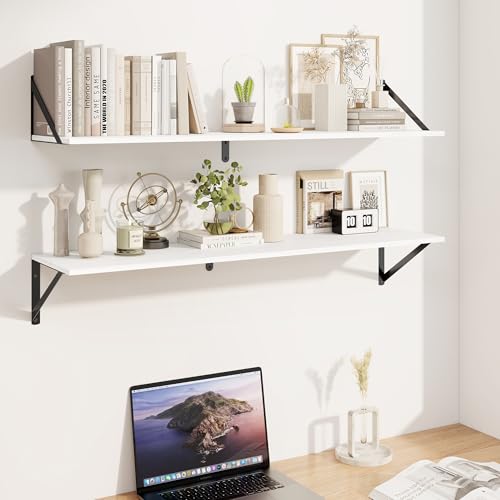 White Deep Floating Shelves for Wall (2 Count)
