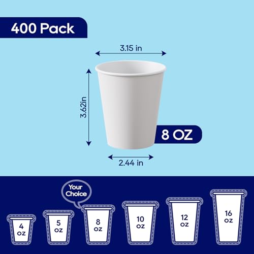 400 Pack 8 oz Disposable Paper Coffee Cups (400 Count)