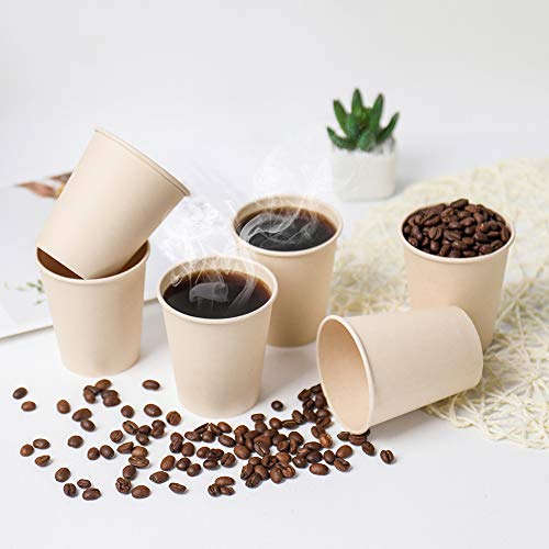 8 oz Disposable Light Brown Paper Coffee Cups Bamboo Fiber 160 Pack (160 Count)