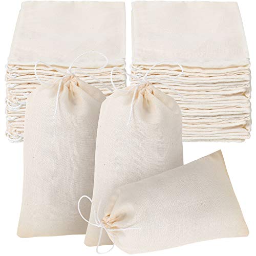 50 Pcs Cheese Cloth Tea Bags 4 x 6 Inch for Straining Reusable Tea Filter Loose Empty Soup Spice Bags for Cooking Cold Brew Coffee Muslin Strainer