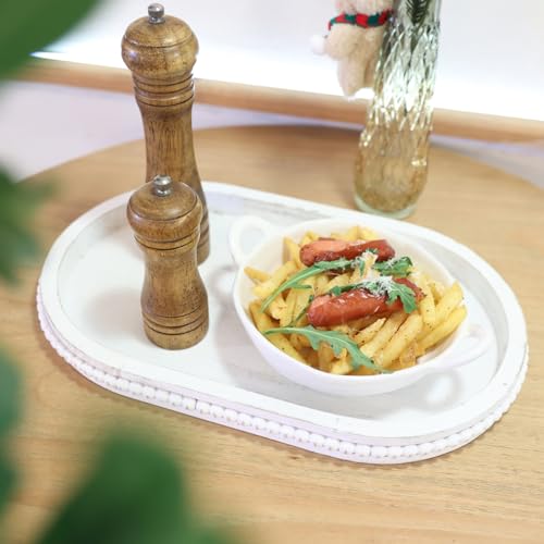 Oval Wood Serving Tray with Wooden Beads