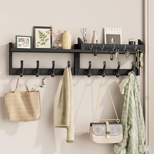 35" Coat Rack Wall Mount with Shelf & 13 Hooks
