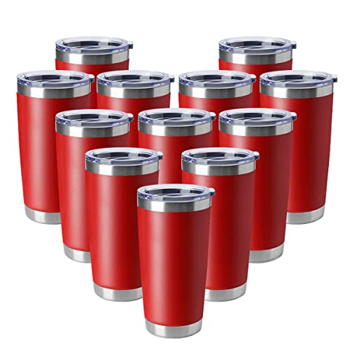 20oz Tumblers Stainless Steel Mugs with Lid Double Wall Vacuum Insulated Coffee Cups for Cold & Hot Drinks (12 Count)