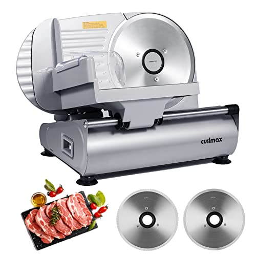 Meat Slicer CUSIMAX Electric Deli Food Slicer with Two 7.5'Removable Stainless Steel Blades and Pusher