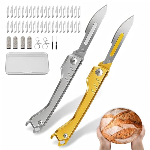 2pcs Folding Bread Lame Dough Scoring Tool with 40 Razor Blades