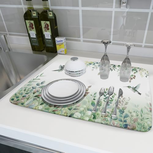 Hummingbird Dish Drying Mat for Kitchen Countertop
