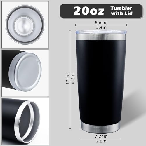 20oz Tumbler with Lid Stainless Steel Tumblers Insulated Mug Black 6P (6 Count)
