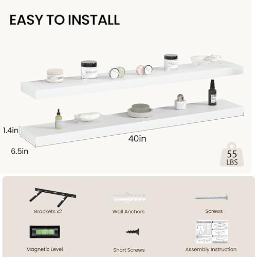 40 Inch Floating Shelves Wall Mounted for Display (2 Count)