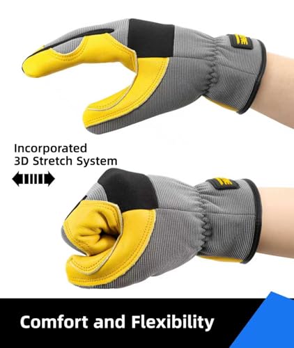 Cow Leather Palm Gardening Work Gloves for Men 1 Pair Golden XL