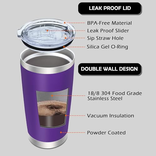 20oz Tumbler with Lid Stainless Steel Tumblers Insulated Mug Purple 6P (6 Count)