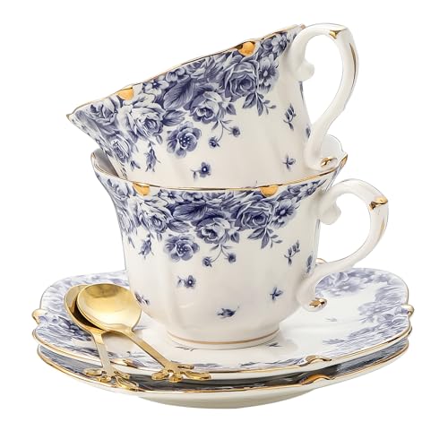 Country Roses Bone China Tea Cup and Saucer Set (6 Count)