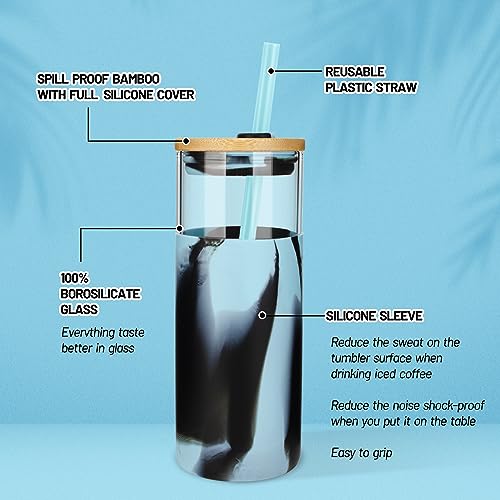 20 oz Glass Tumbler with Lids and Straws