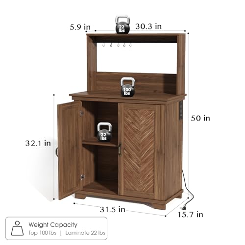 Coffee Bar Cabinet with Storage and Charging Station