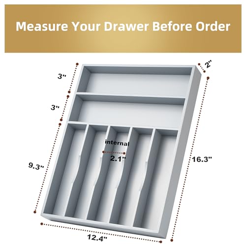 Bamboo Silverware Holder Drawer Utensil Organizer with 7 Slots Gray