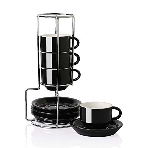 Sweejar Porcelain Espresso Cups with Saucers (4 Count)