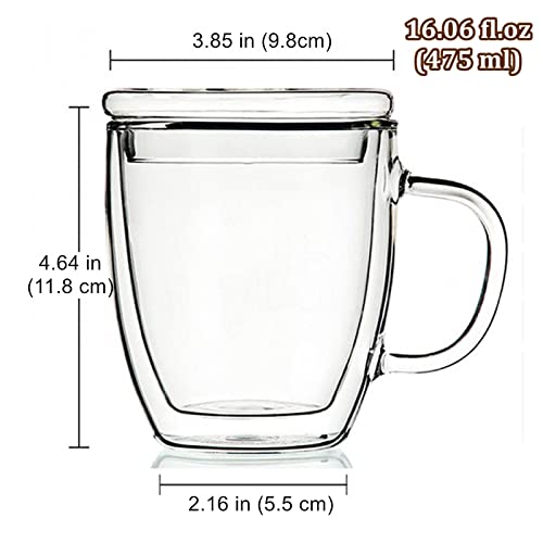 Insulated Espresso Cups 16 oz Double Wall Glass Mugs