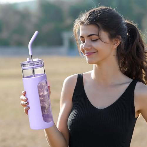 24oz Glass Tumbler with 2 Lids and Straws