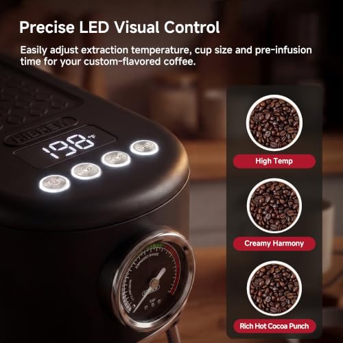 H10B Programmable Espresso Machine with LED Display & Pressure Gauge