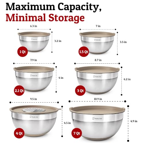 6Pc Stainless Steel Mixing Bowls with Lids Set