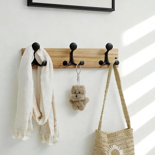 17 Inch Wood Coat Rack Wall Mount with 3 Triple Hooks
