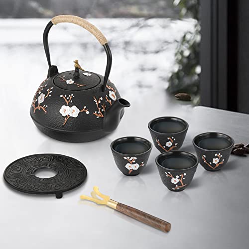 Cast Iron Teapot 40.6oz Japanese Tea Kettle Set with 4 Tea Cups
