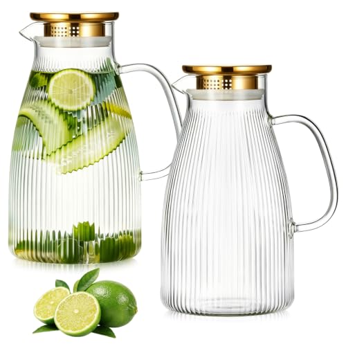 2 PACK Glass Pitcher with Lid and Widened Handle (68 Count)