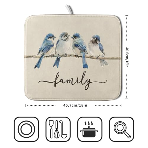 Home Blue Bird Family Dish Drying Mat for Kitchen Counter