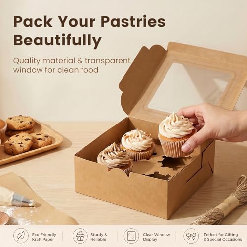 6x6x3Inch Cupcake Boxes with Window (50 Count)