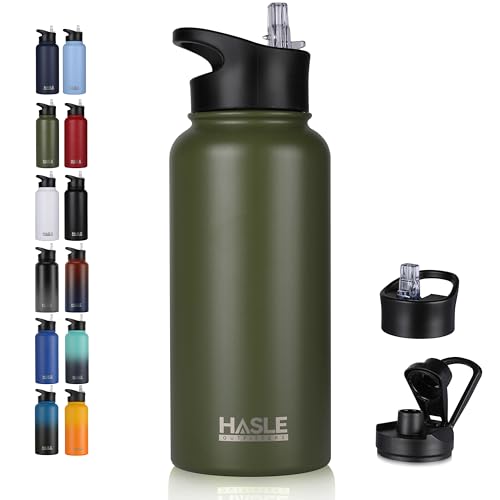 32 oz Insulated Water Bottle Stainless Steel Double Walled Vacuum Sports Water Bottle with 2 Lids