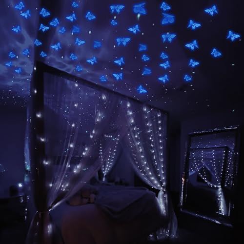 Glow in The Dark 3D Butterfly 24 Pcs Blue Butterfly Stickers (24 Count)