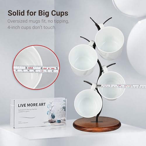 Sturdy Countertop Mug Tree with Solid Wood Base