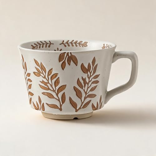 4 Pack 12oz Embossed Leaf Ceramic Coffee Mugs