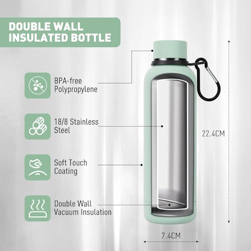 Slim Insulated Water Bottles for Travel 18oz with Clip