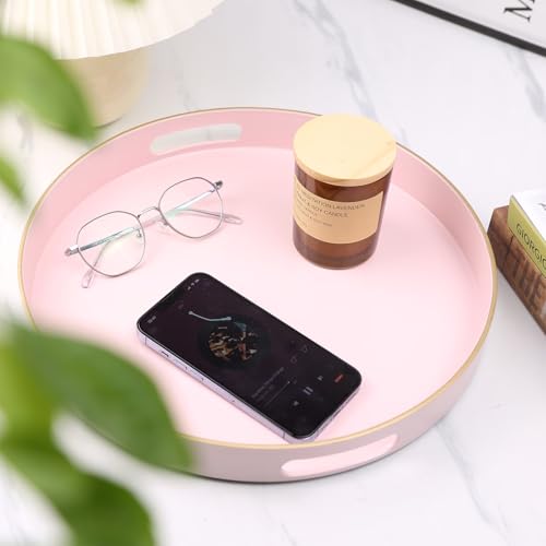 Pink Round Decorative Tray with Handles