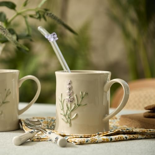 Artisanal Handcrafted Ceramic Mug with Sage Botanical Design