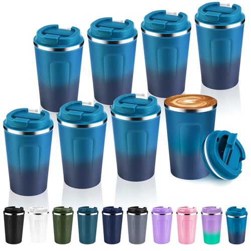 12 oz Double Wall Insulated Vacuum Travel Coffee Mug with Flip Lid Bulk 8 Pack (8 Count)