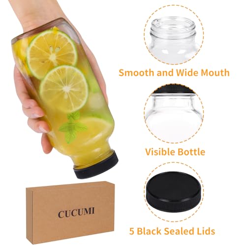 5pcs 16oz Glass Juice Bottles with Lids (5 Count)