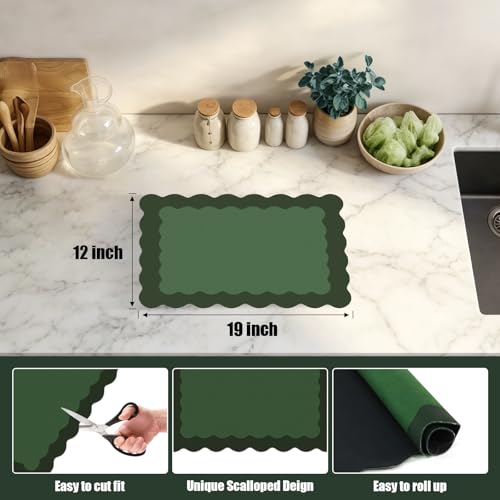 Green Scalloped Coffee Mat for Countertop Coffee Bar Mat Matt