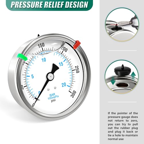 0 300PSI Stainless Steel Liquid Filled Pressure Gauge