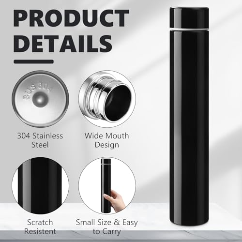 2 Pack Black Red Slim Stainless Steel Water Bottle 8.8 oz (2 Count)