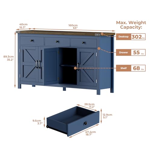 63" Sideboard Buffet Cabinet with Storage