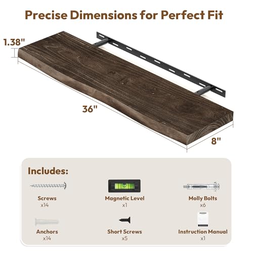 Wood Floating Shelves Live Edge 36” Set of 2 (2 Count)