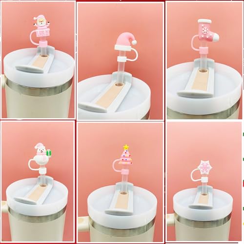 8pcs Christmas Straw Topper for Stanley Cup Accessories Santa Claus Christmas Tree 10mm Silicone Straw Covers Cap for Stanley 30 & 40 Oz Tumbler Christmas Gifts (8 Count)