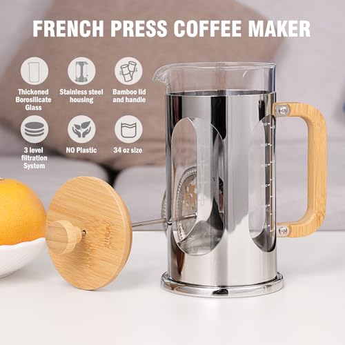No Plastic French Press Coffee Maker 34 oz (34 Ounce)