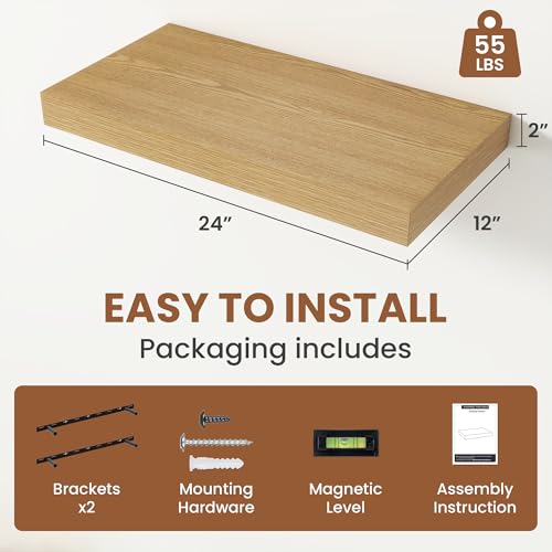 12" Deep Floating Shelves 24x12” Set of 2 (2 Count)