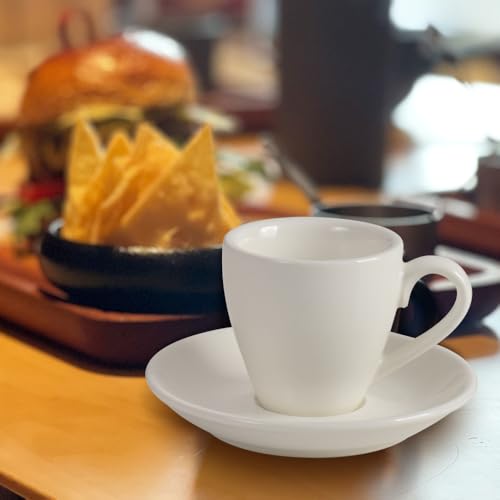 Porcelain Espresso Shot Cup Set with Saucers and Stainless Steel Spoons (4 Count)